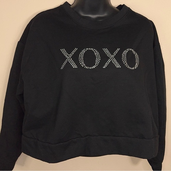 MEDIUM BLACK CROPPED STUDDED SWEATSHIRT LONG SLEEVE COMFORTABLE - Picture 4 of 9
